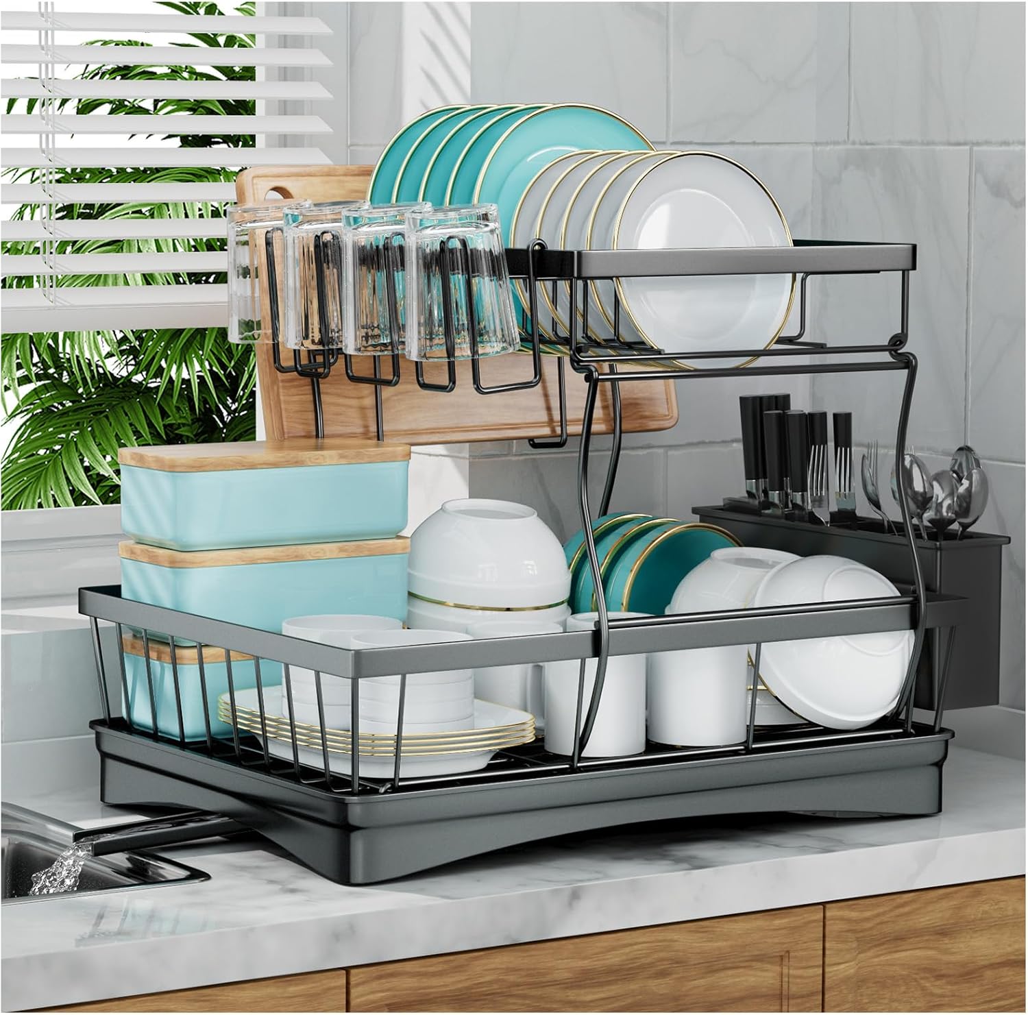 Large Two Tier Dish Drying Rack