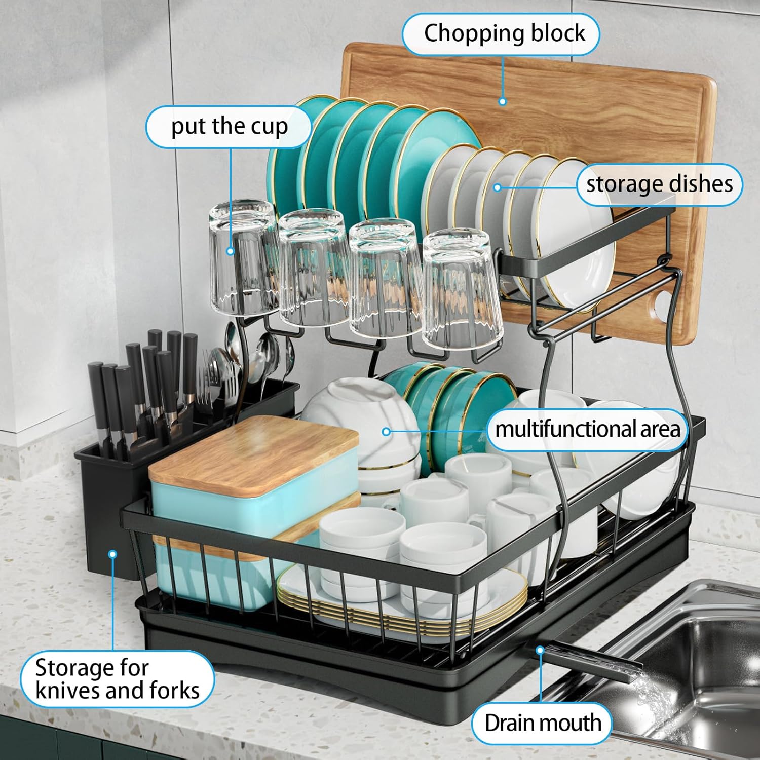 Large Two Tier Dish Drying Rack